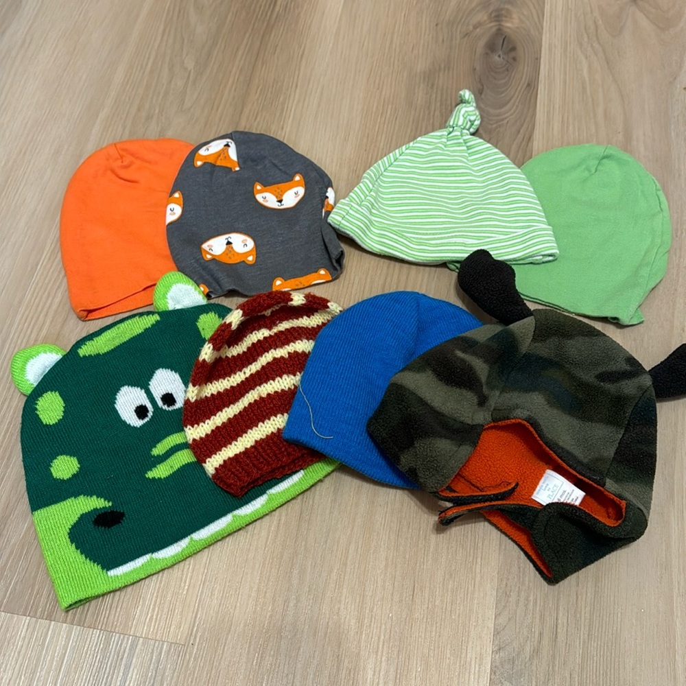 8 Baby Boy Hats 0-6months